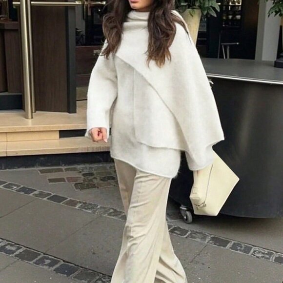 Apricot Casual Women's Pullover Sweater With Scarf - Picture 6 of 6